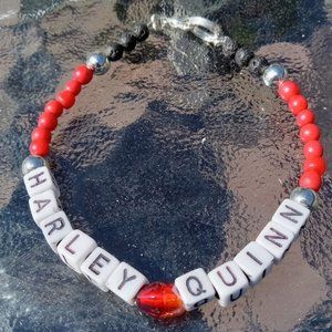 Harley Quinn Handmade Bracelet with Black Lava Beads